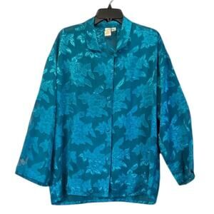 Victoria's Secret VTG Womens M Teal SheerSleepwear 2Piece Pant Set Long Sleeves